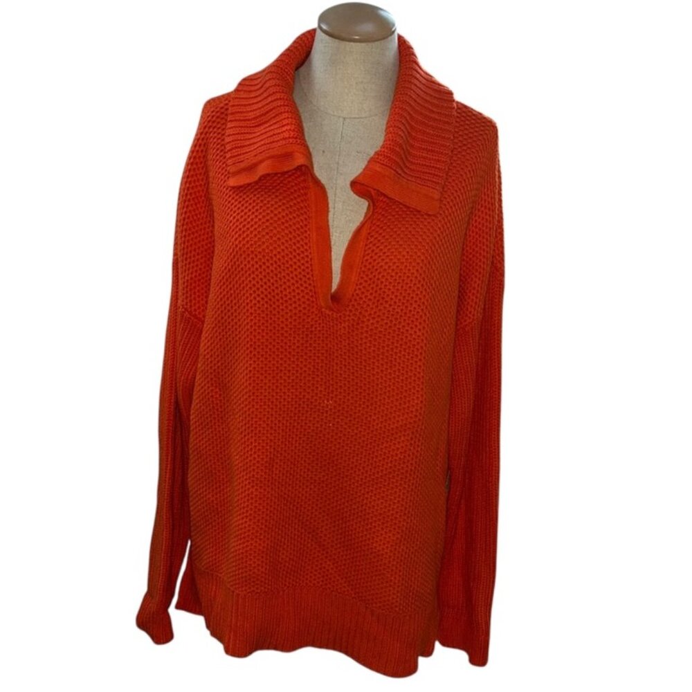 Ralph Lauren cotton orange waffle knit collared tunic sweater XL